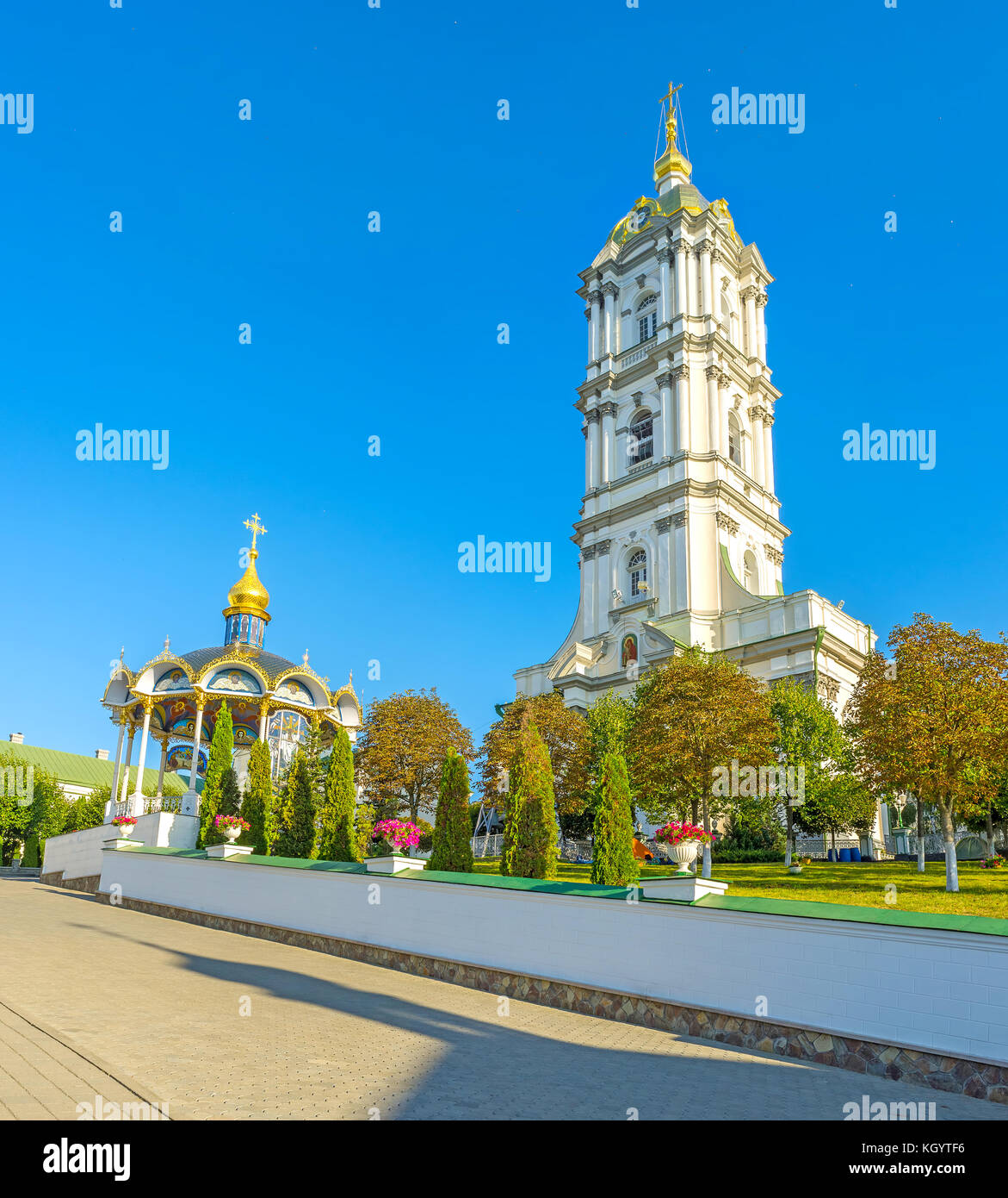 Pochaev Lavra is one of the most revered orthodox monastery complexes in Eastern Europe, its place of interest among tourists and pilgrims, Ukraine Stock Photo