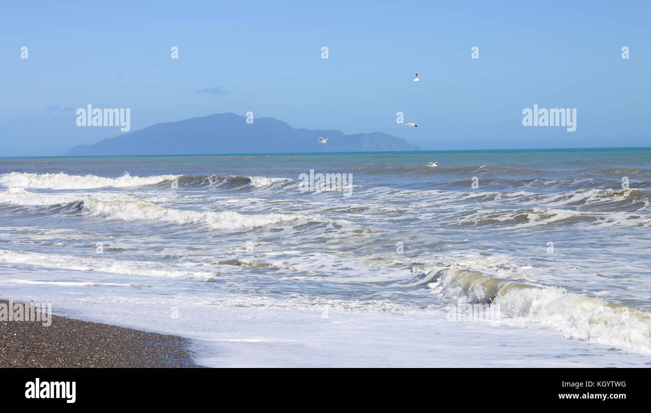 Kapiti Island viewed from Otaki Beach on the Kapiti Coast of New