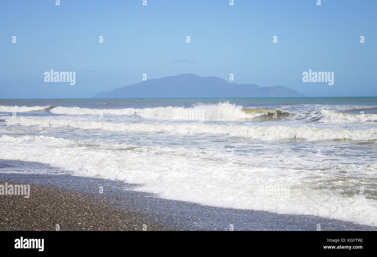 Kapiti Island viewed from Otaki Beach on the Kapiti Coast of New