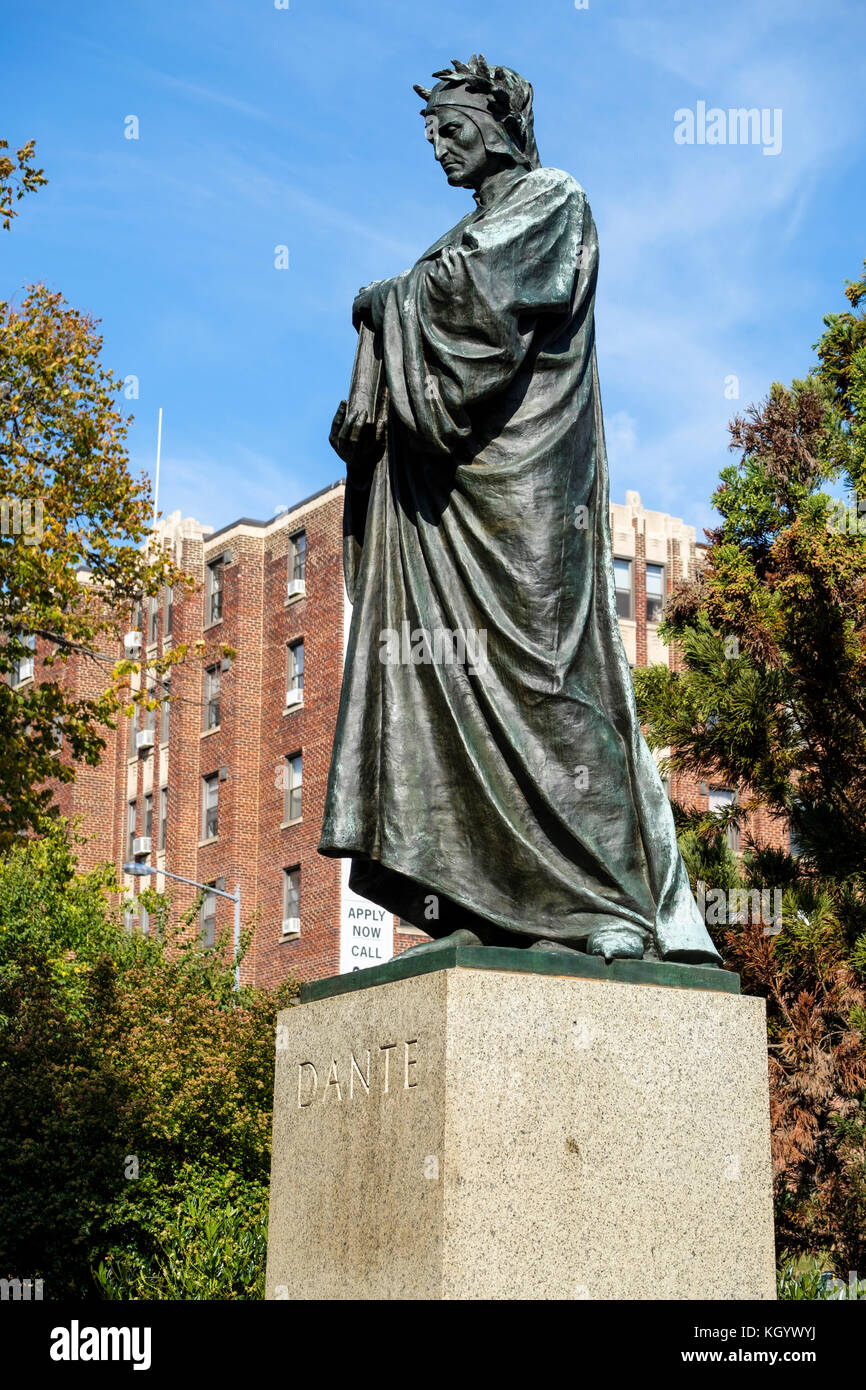 Dante Alighieri bronze statue, by Ettore Ximenes, at Meridian Hill Park/Malcolm X Park, Columbia Heights, Washington, DC, USA. Stock Photo