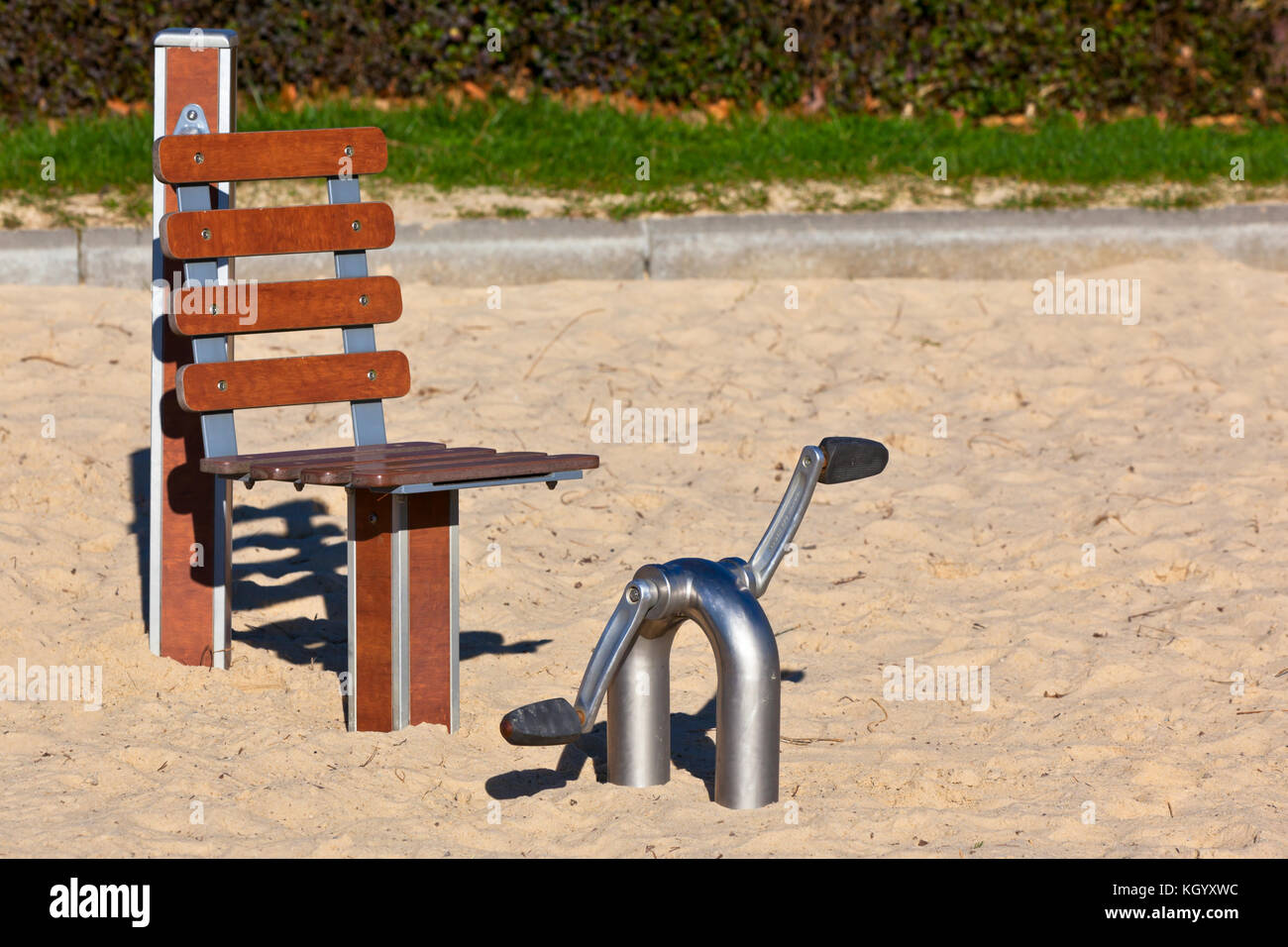 Outdoor fitness equipment for senior people in a public park
