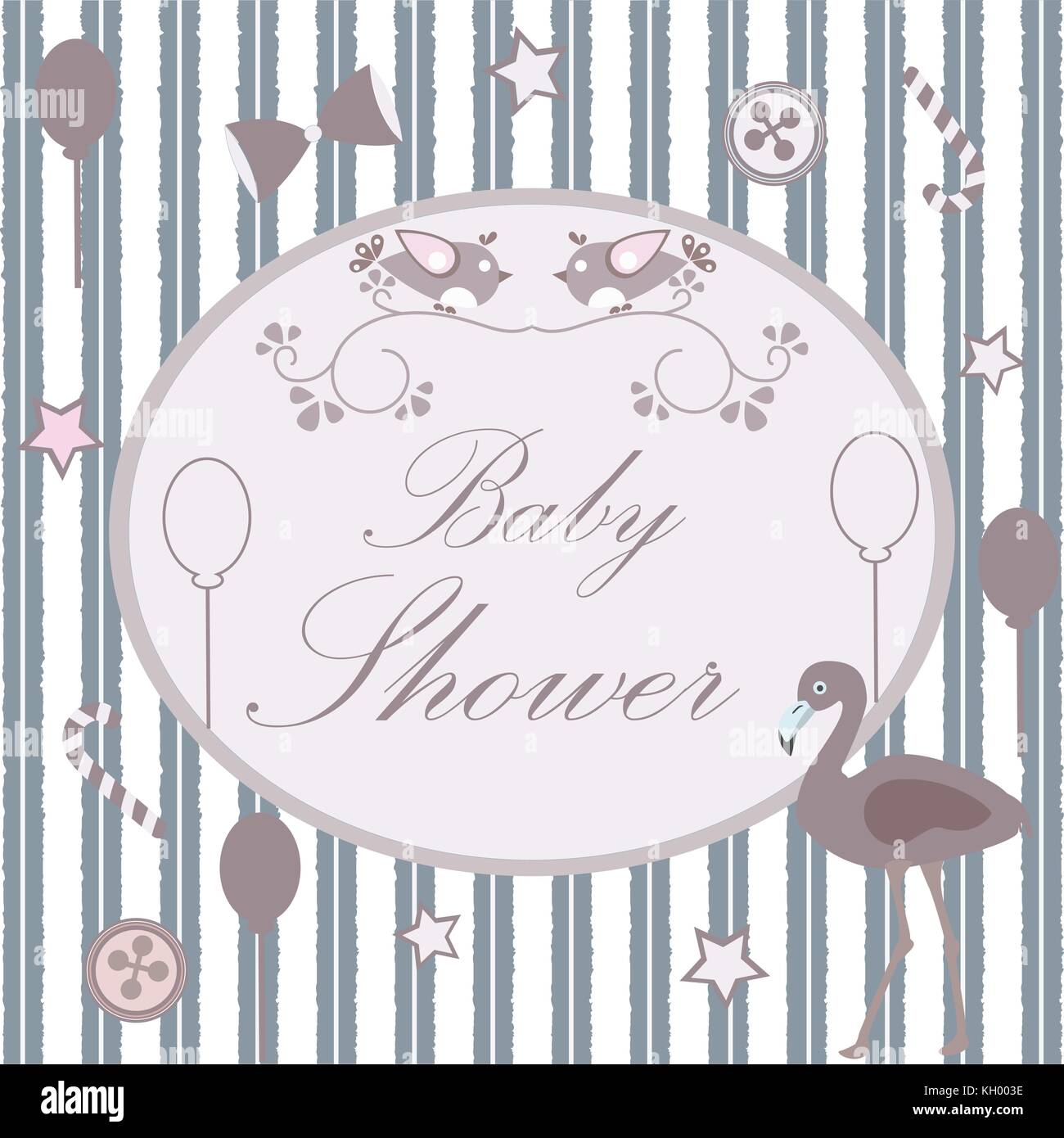 Baby Shower Card With Flamingo Birds Balloons Candy And Stars Baby Shower Card With Flamingo Birds Balloons Candy And Stars