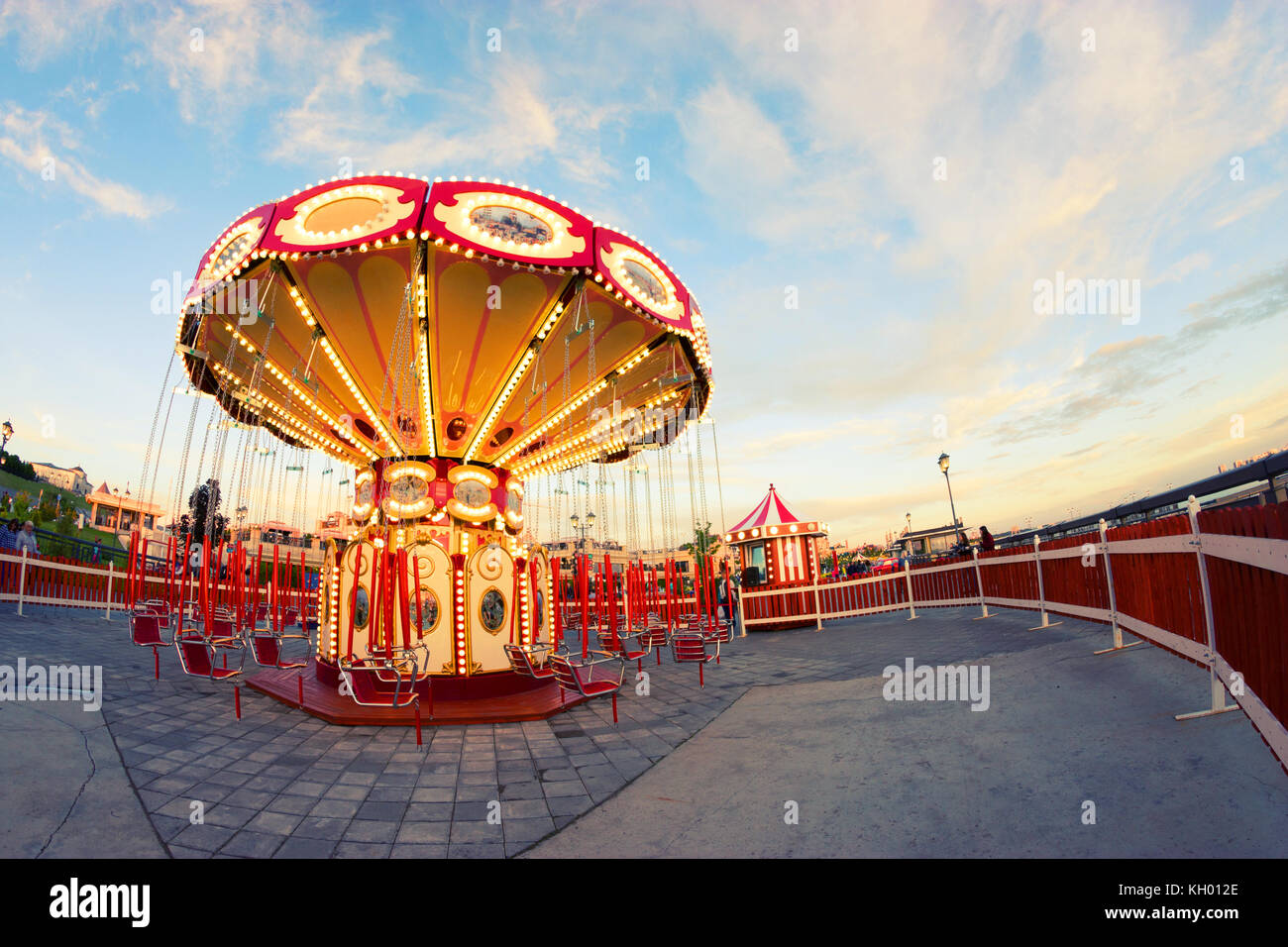 Carrousel Rides Red red illuminated french carousel in amusement park for childerent Stock ...