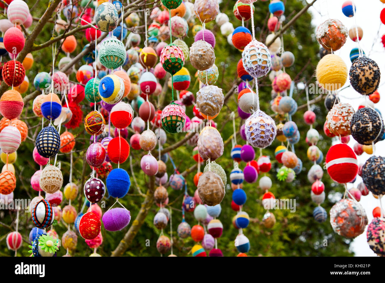 Easter decoration from colorful eggs placed like texture Stock Photo