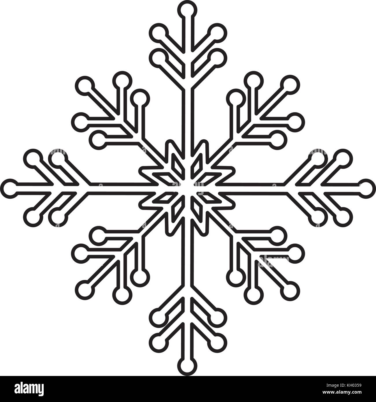 flat line uncolored snowflake over white background vector illustration ...