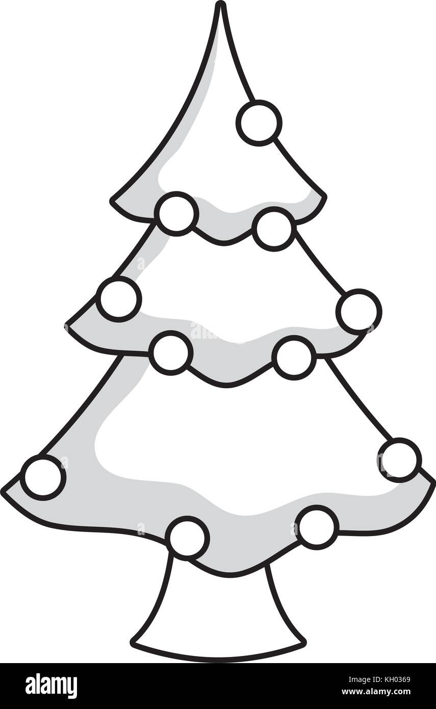 flat line uncolored christmas tree over white background vector illustration Stock Vector Image 