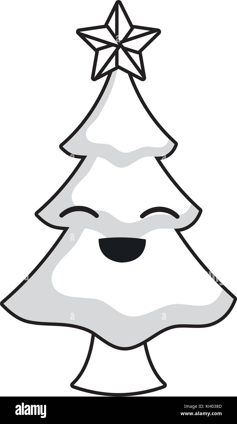 flat line uncolored christmas tree over white background vector illustration Stock Vector Image 