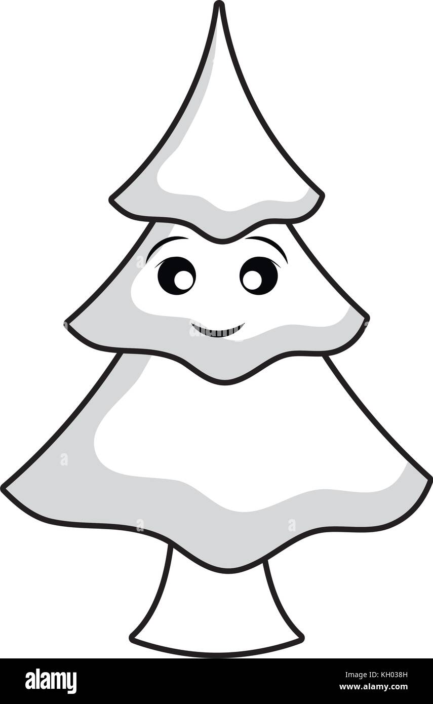 flat line uncolored christmas tree over white background vector ...