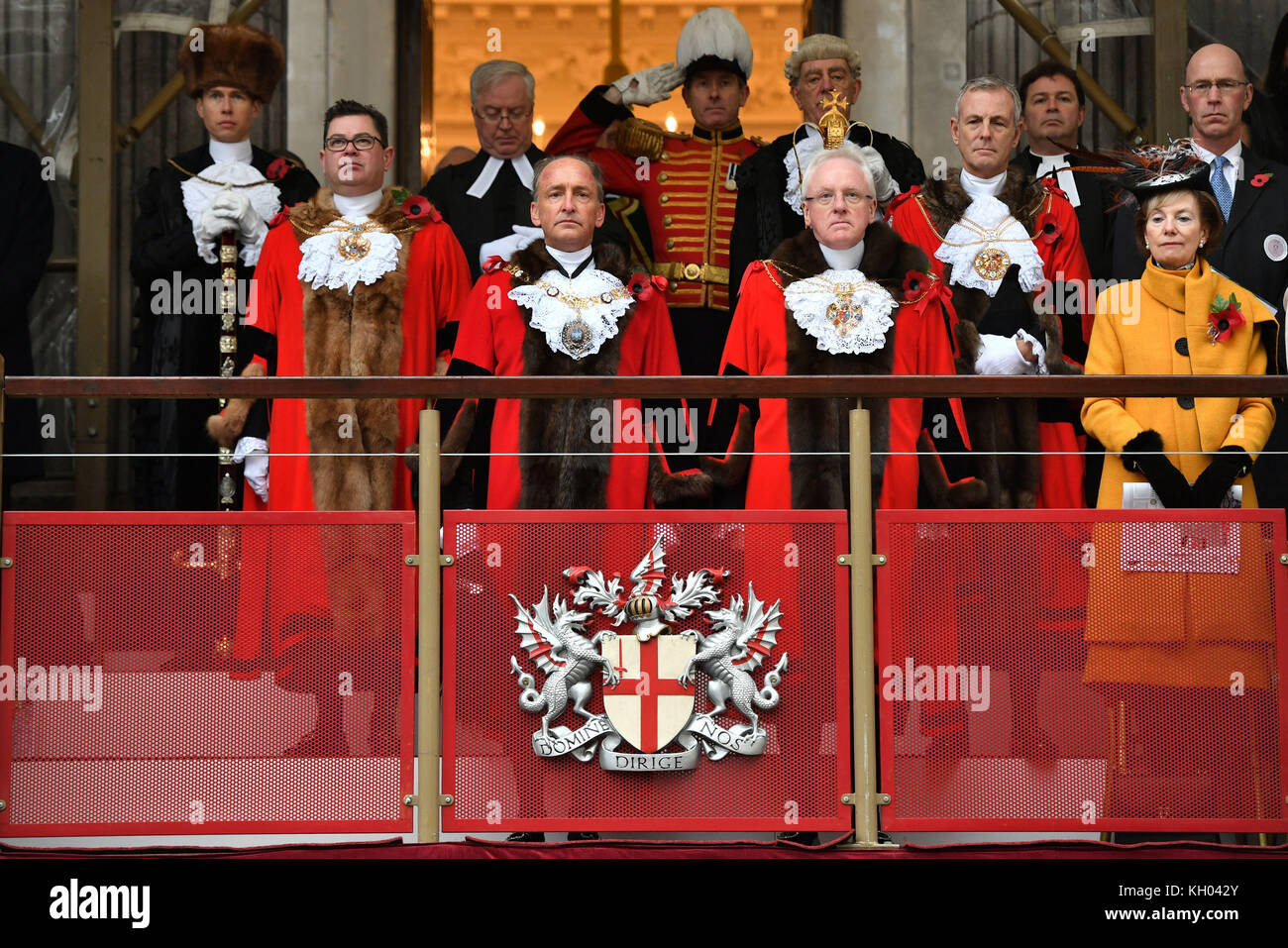 The new Lord Mayor of London Charles Bowman (front left) observes a
