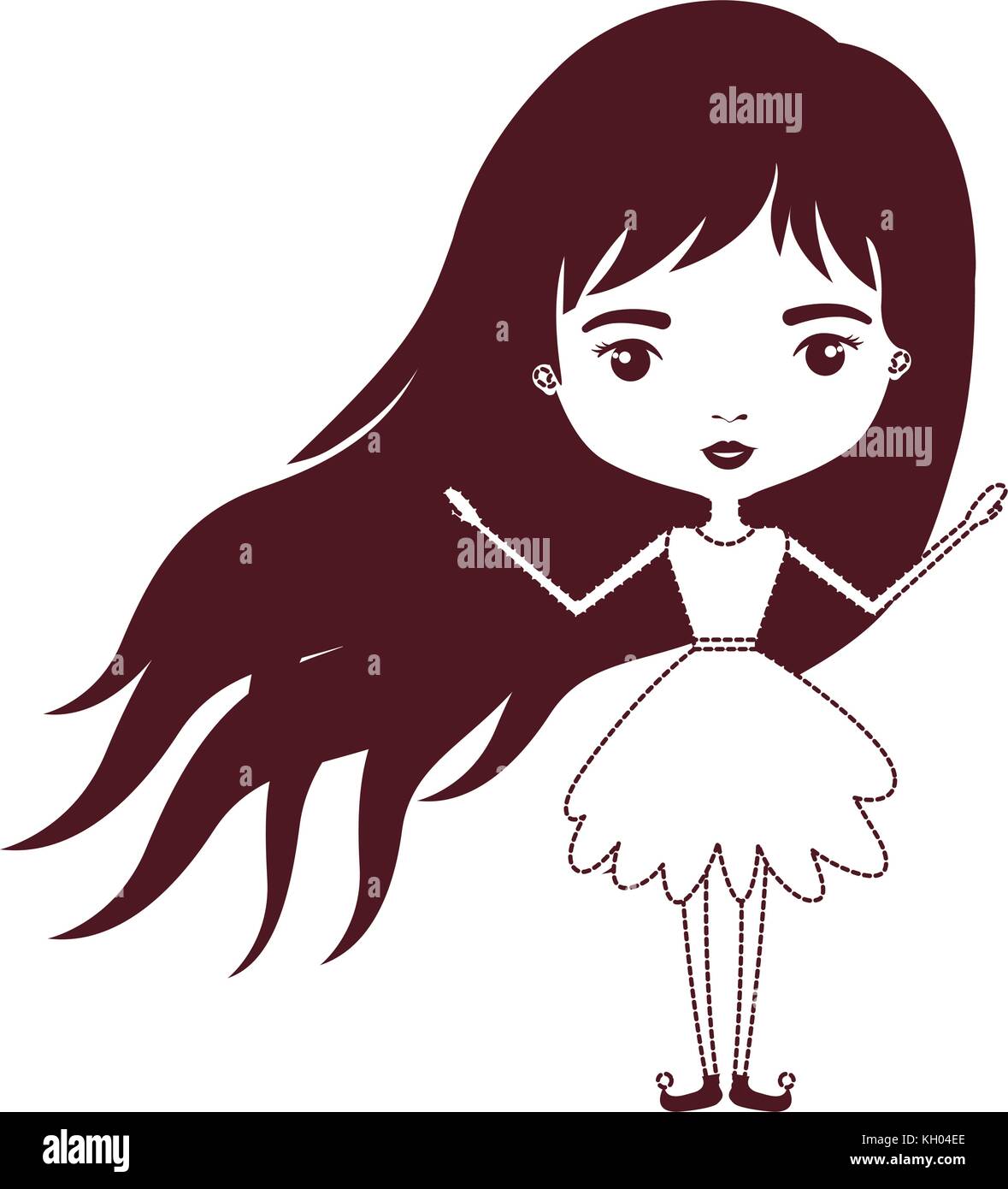 girly fairy without wings and long hair in brown dotted silhouette on white background Stock Vector