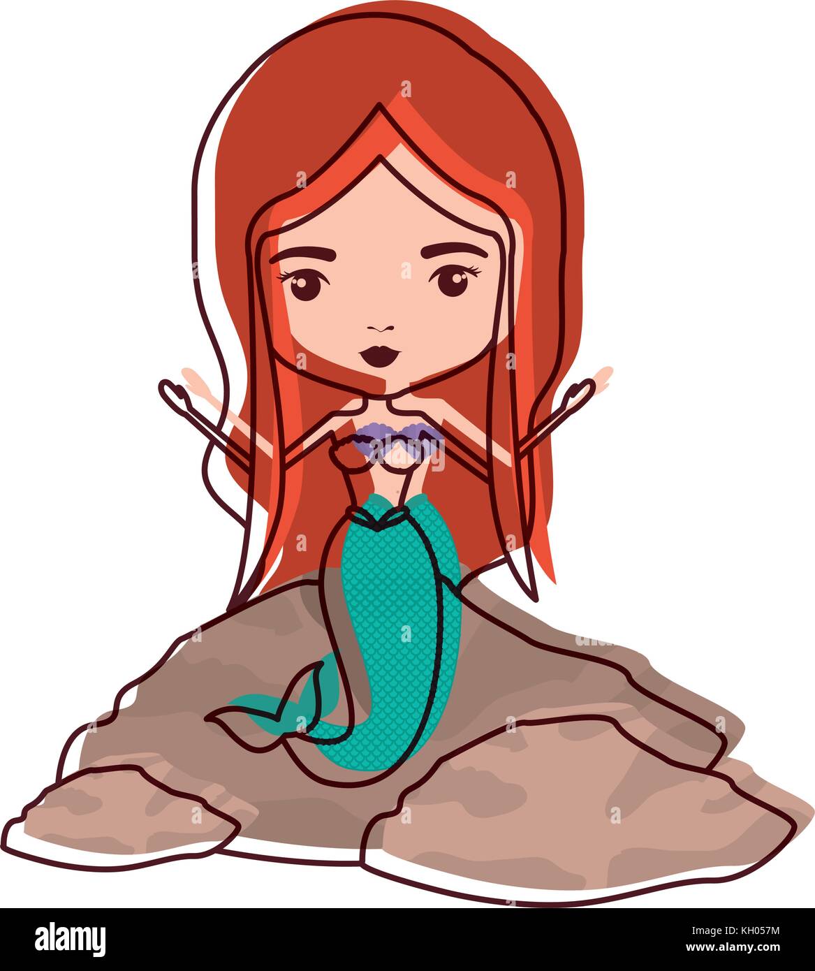 Download mermaid in a rock in watercolor silhouette Stock Vector ...