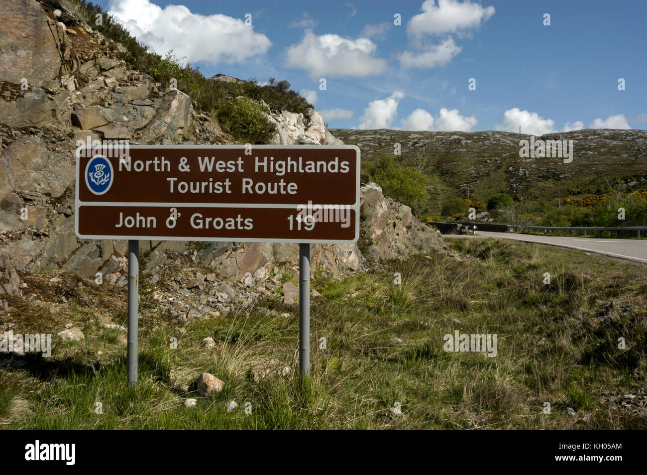 A Scottish road sign on a scenic road in the west highlands in the north of Scotland, Britain Stock Photo