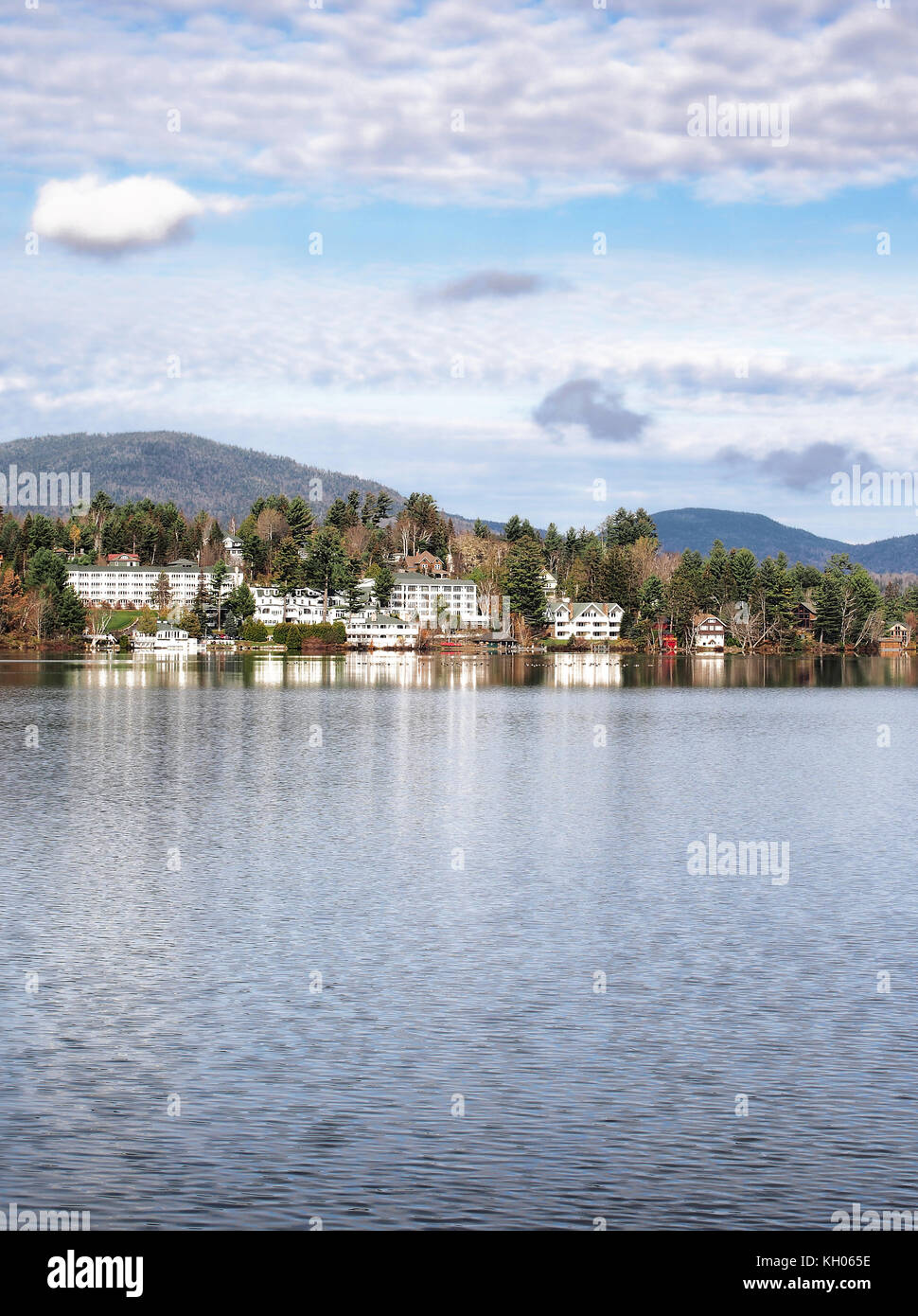 View of the city of Lake Placid from Mirror Lake Stock Photo Alamy