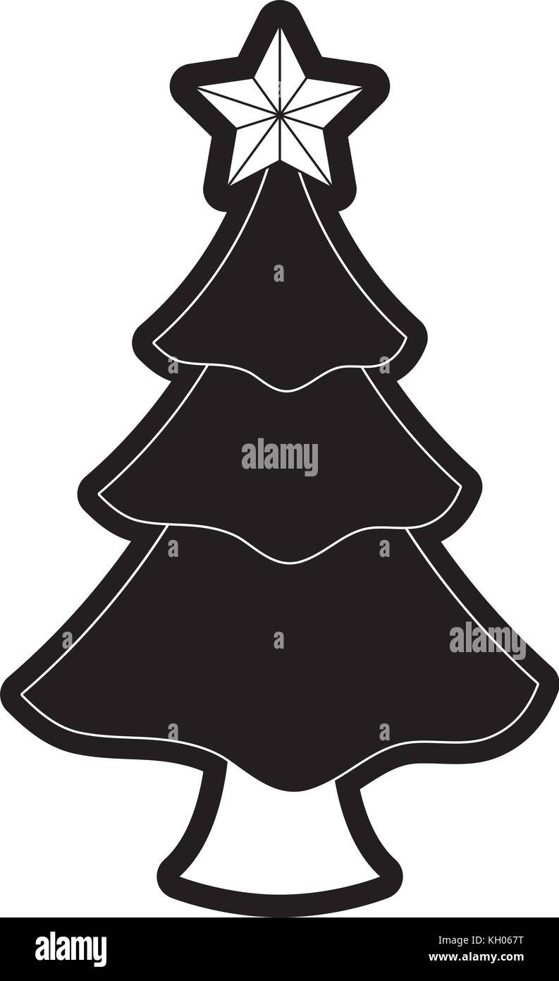 flat line monochromatic christmas tree over white background vector illustration Stock Vector 