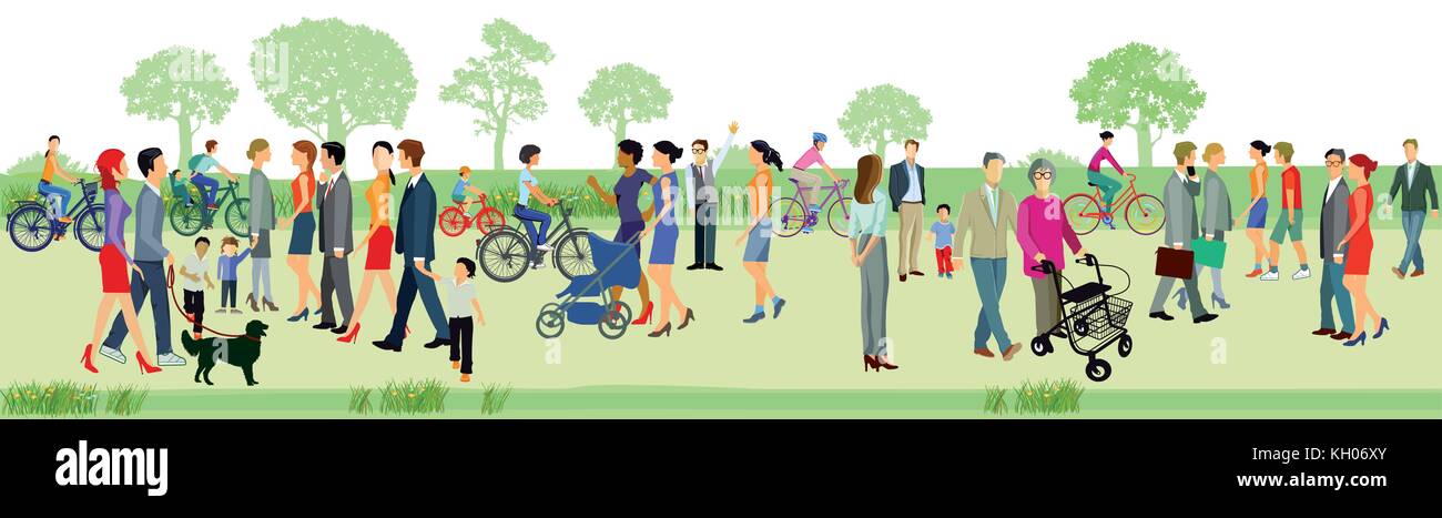 Families walk in the park, illustration Stock Vector