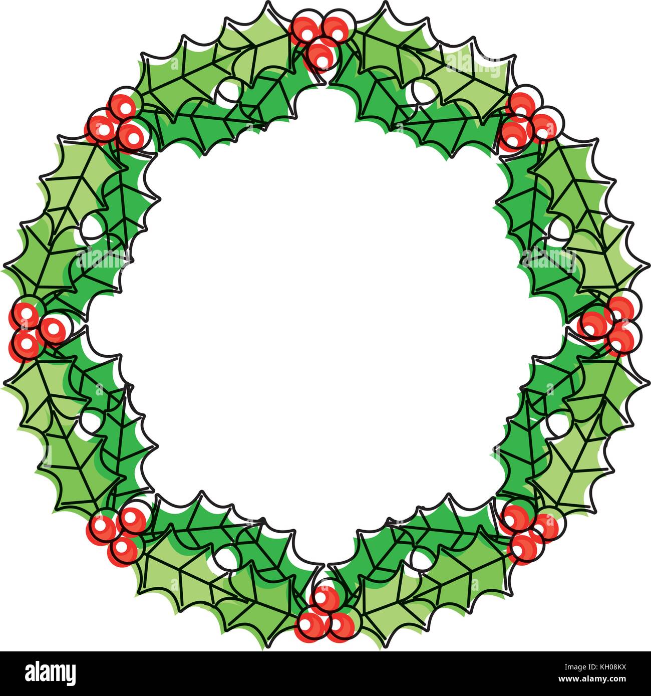 christmas wreath berries and fir leaves round frame Stock Vector Image ...