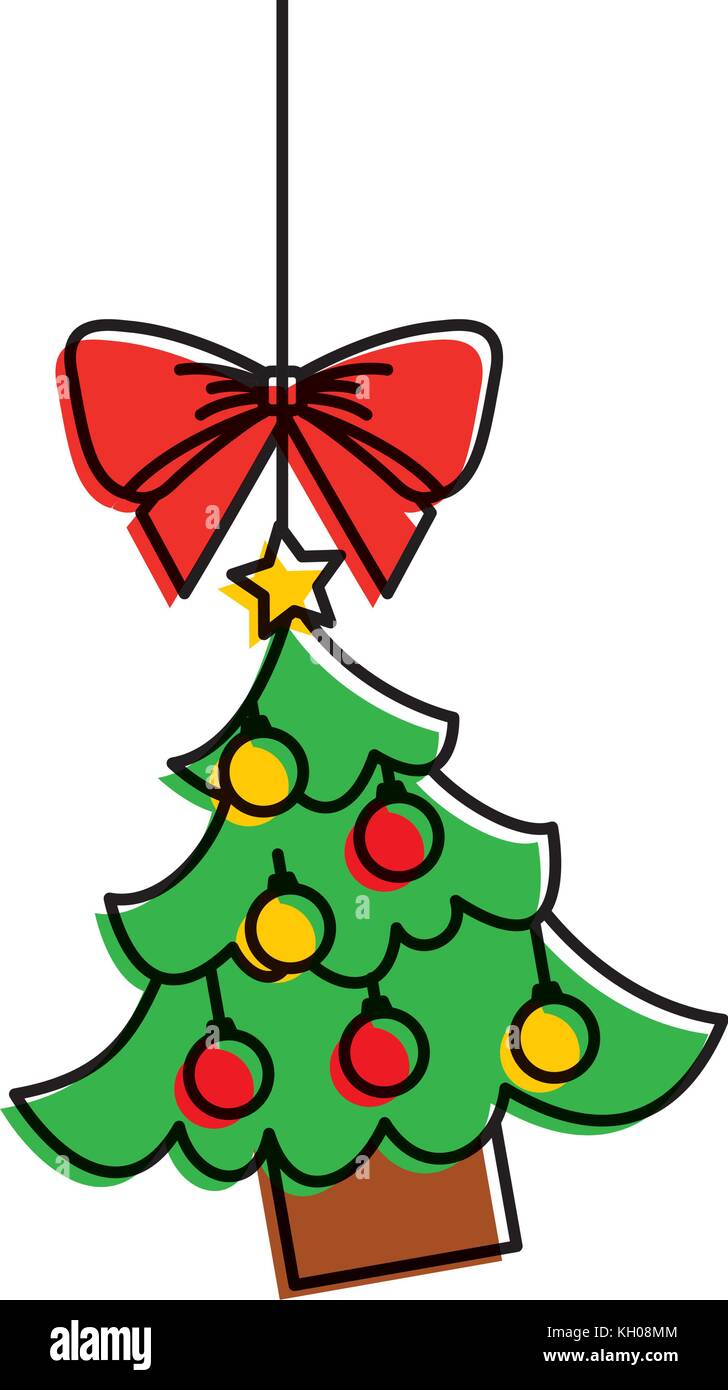 merry christmas tree hanging bow ball and star Stock Vector Image & Art ...