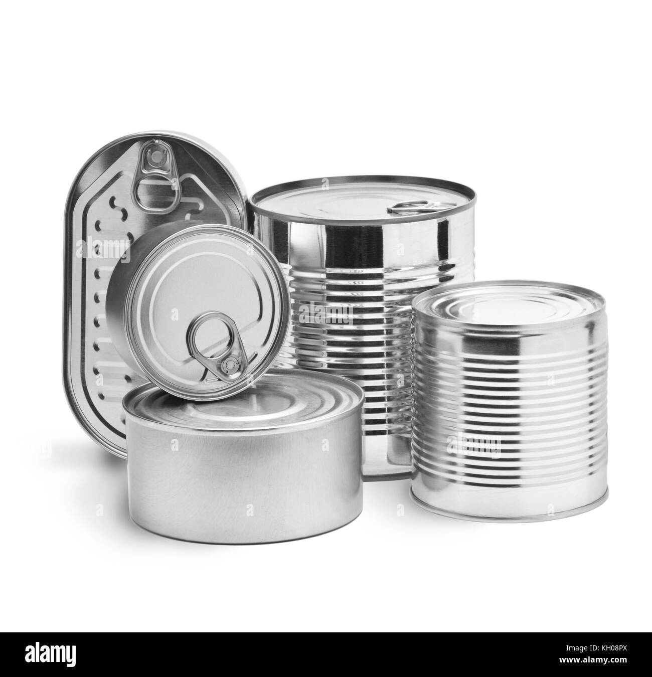 metal tin cans on a white background Stock Photo