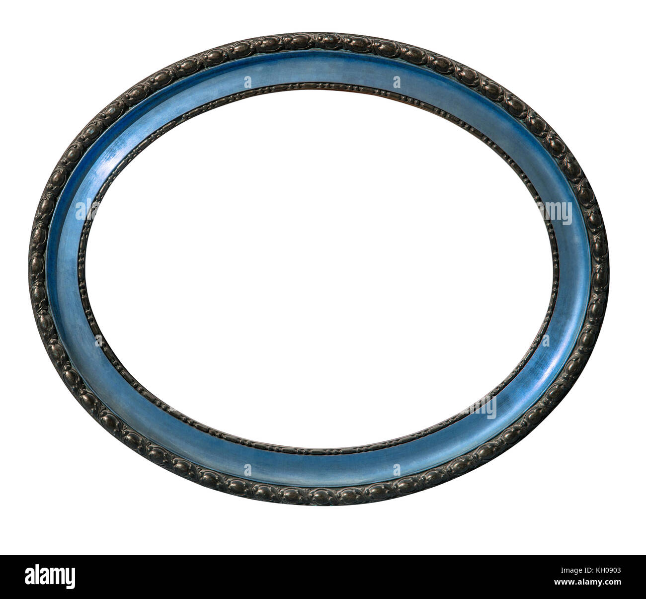 old oval picture frame wooden isolated white background with clipping