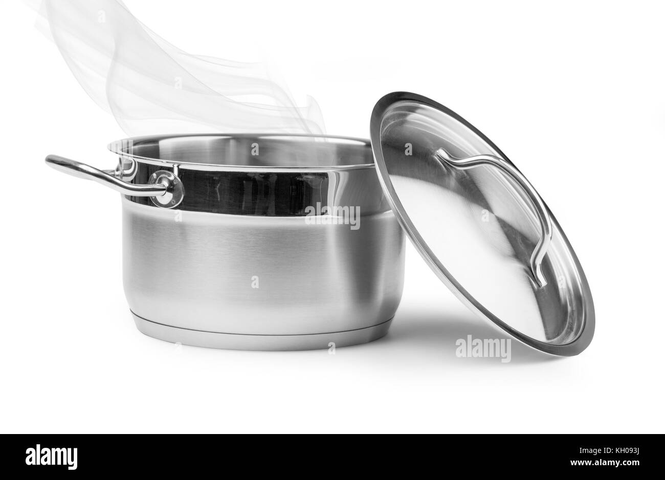 Boiling water in a saucepan over white background with clipping path