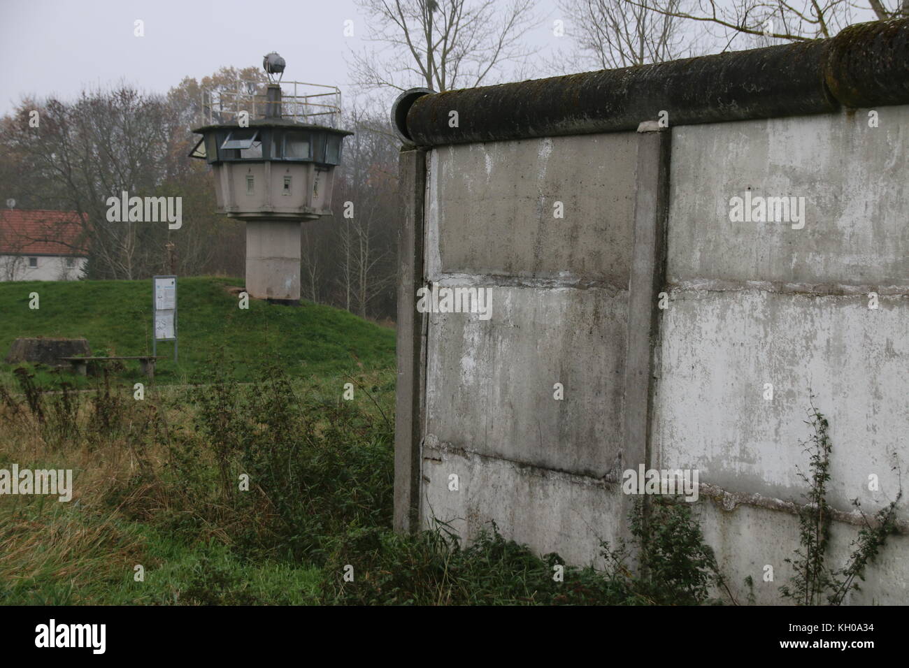 Hötensleben, Germany - November 9, 2017:  An old watchtower of the GDR border guards at the Border Memorial Hötensleben. In Germany the wall fell on 9 Stock Photo