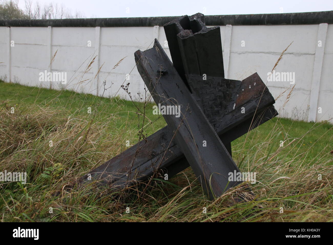 Hötensleben, Germany - November 9, 2017:  Tank traps at the Border Memorial Hötensleben. It show characteristic barrier system erected by the GDR bord Stock Photo