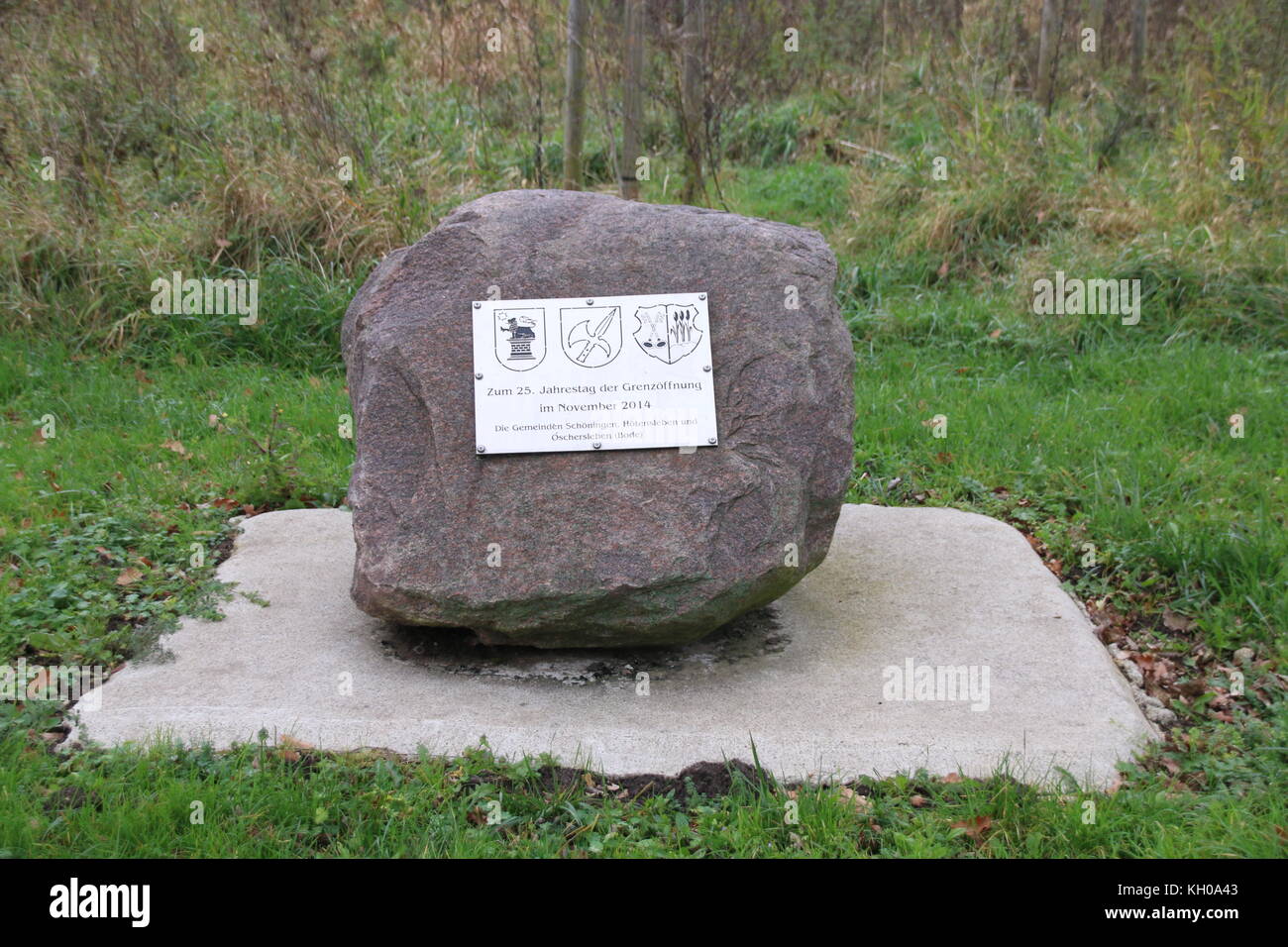 Memory Stone. Fall of the Berlin Wall Stock Photo
