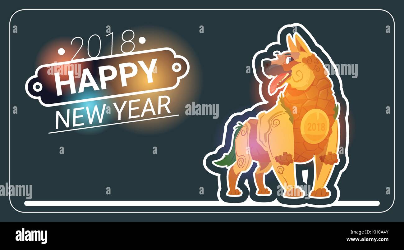 Happy New Year 2018 Greeting Card With Dog Asian Calendar Holiday ...