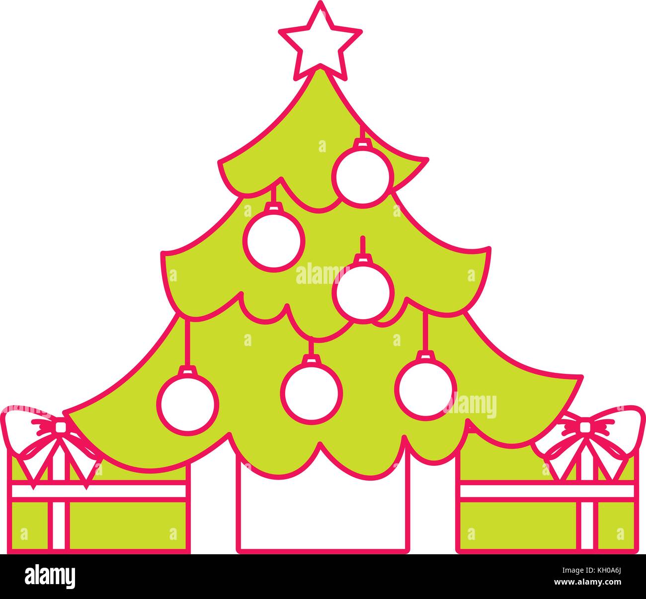merry christmas happy tree balls star gift decoration Stock Vector ...
