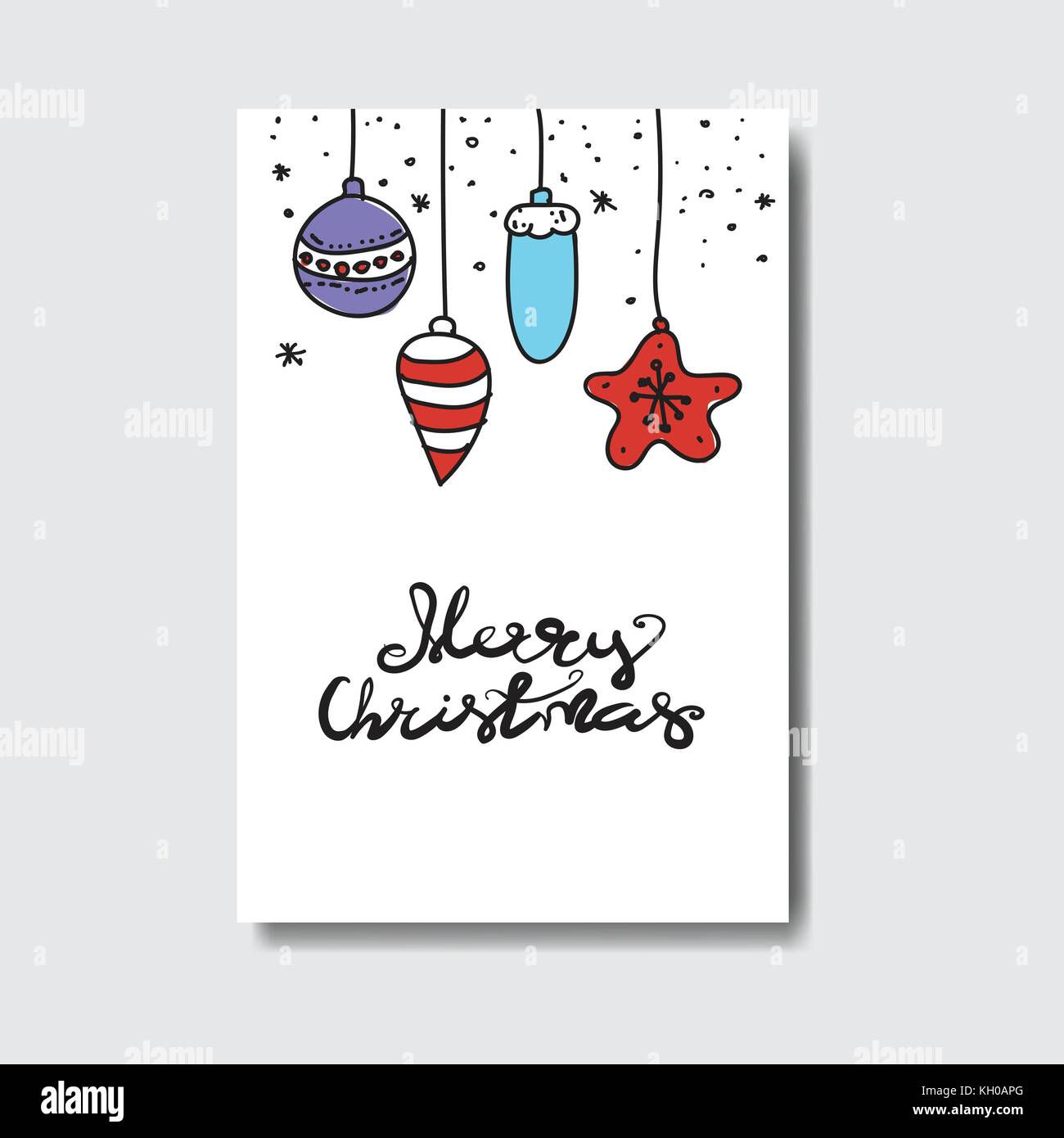 Cute Merry Christmas Doodle Card Decorated With Hand Drawn Toy And Balls, Holiday Greeting
