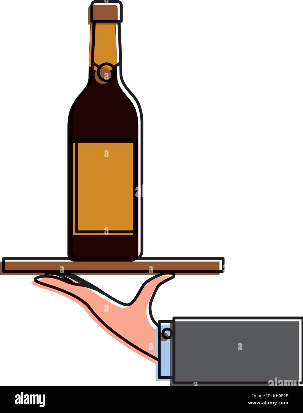 waiter hand holding tray with wine bottle Stock Vector Image & Art - Alamy