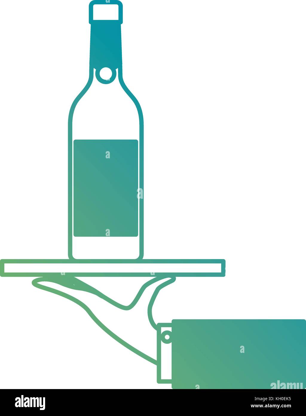 waiter hand holding tray with wine bottle Stock Vector Image & Art - Alamy