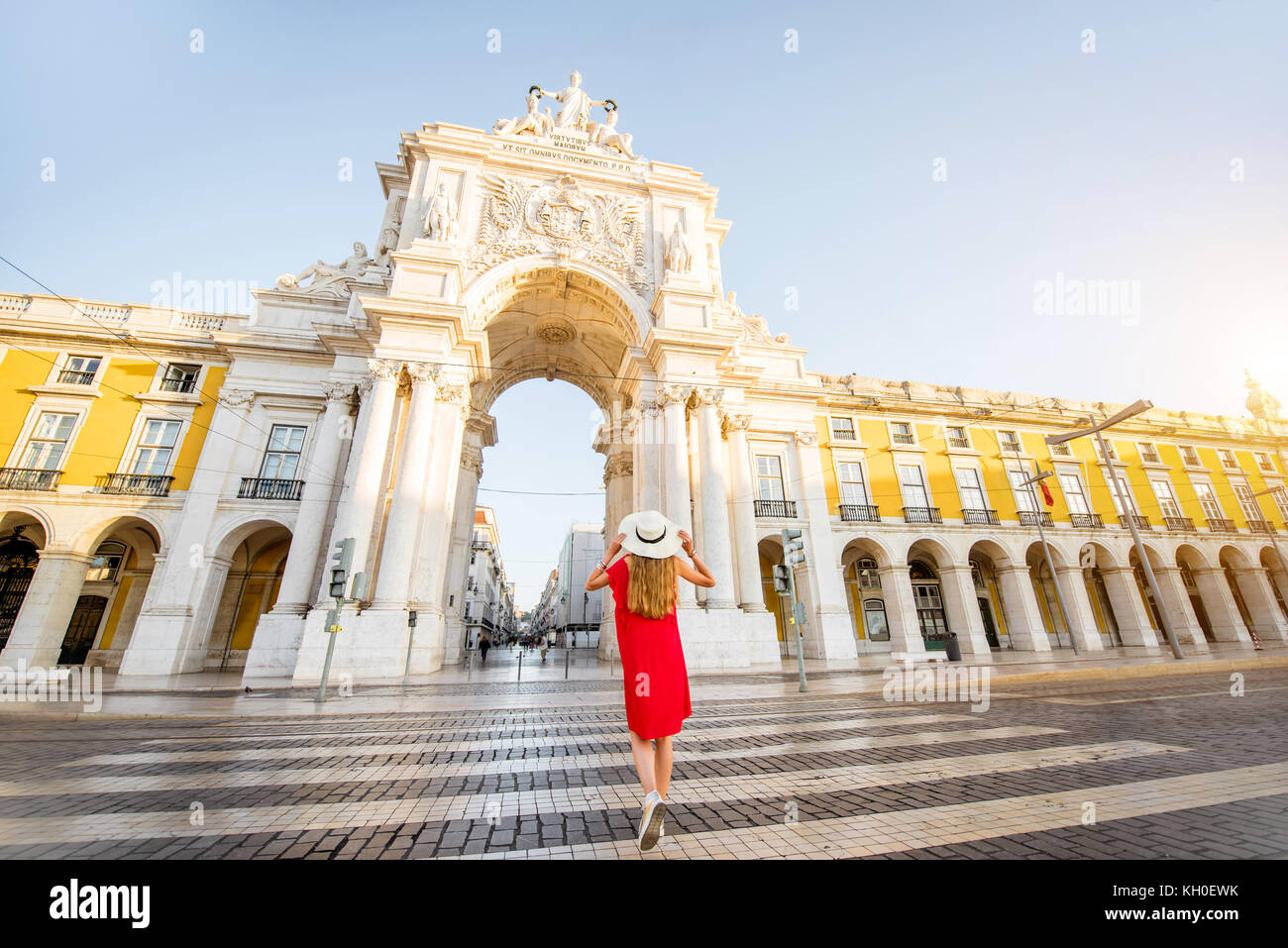 Woman traveling in Lisbon, Portugal Stock Photo