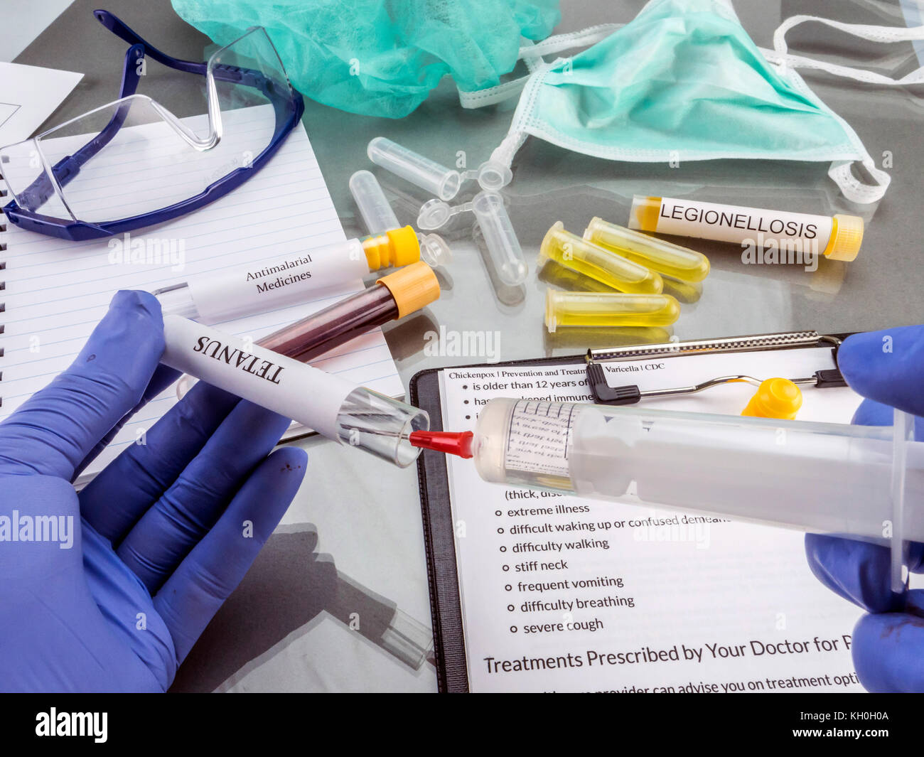 Doctor working with samples of contagious diseases in a clinical