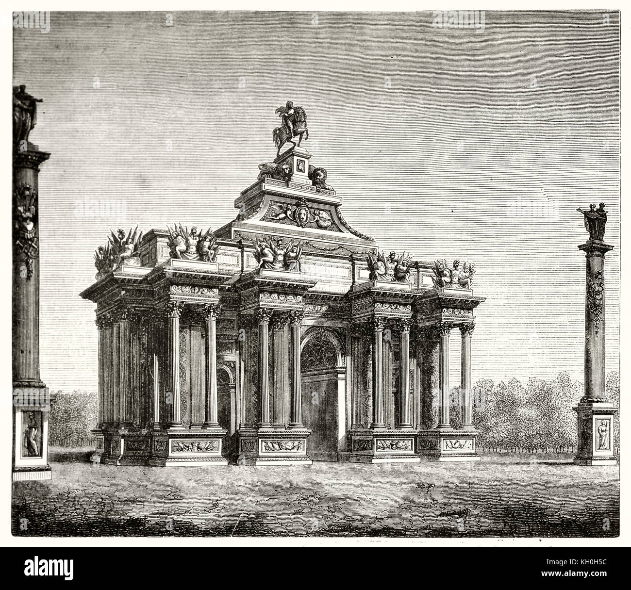 Triumphal arch designed by Charles Perrault during Louis XIV age and never done. Publ. on Magasin Pittoresque, Paris, 1847 Stock Photo