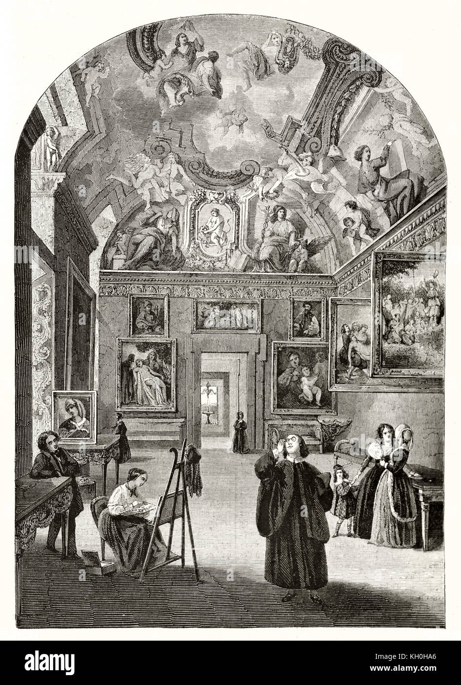 Old illustration of Galleria Borghese hall, Rome, Italy. After Frappas and Freeman, publ. on Magasin Pittoresque, Paris, 1847. Stock Photo
