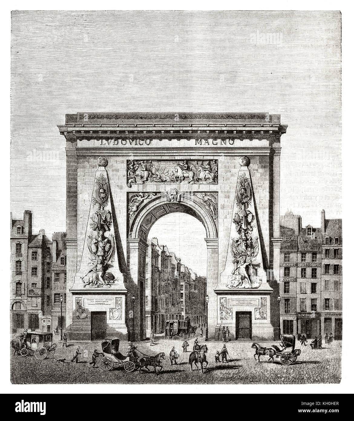 Old view of Porte SaintDenis, Paris. By Blondel, publ. on Magasin