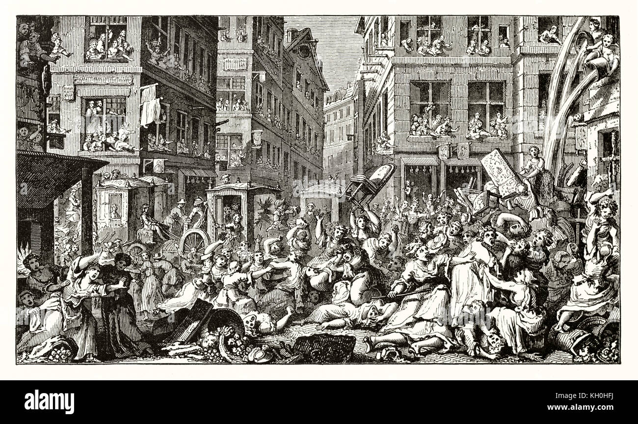 Reproduction of a drawing by Abraham Bloteling depicting a riot in a city market square. Publ. on Magasin Pittoresque, Paris, 1847 Stock Photo