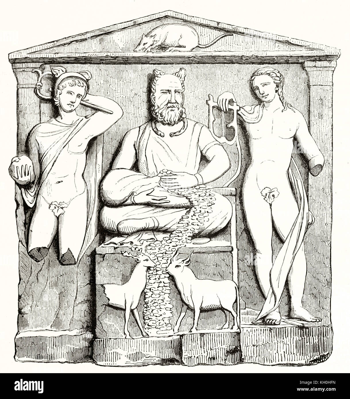 Old illustration depicting a Roman-Gaul altar kept in Reims museum. By unidentified author, publ. on Magasin Pittoresque, Paris, 1847 Stock Photo