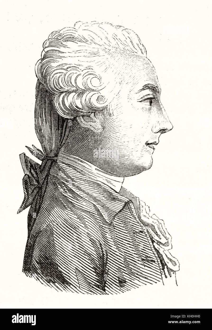 Old engraved portrait of Louis Claude de Saint-Martin (1743 – 1803), French philosopher. By unknown author, publ. on Magasin Pittoresque, Paris, 1847 Stock Photo
