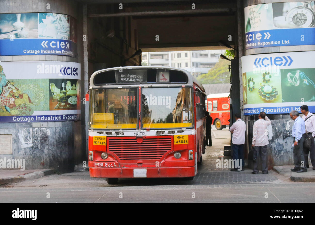 A red bus in Mumbai Stock Photo