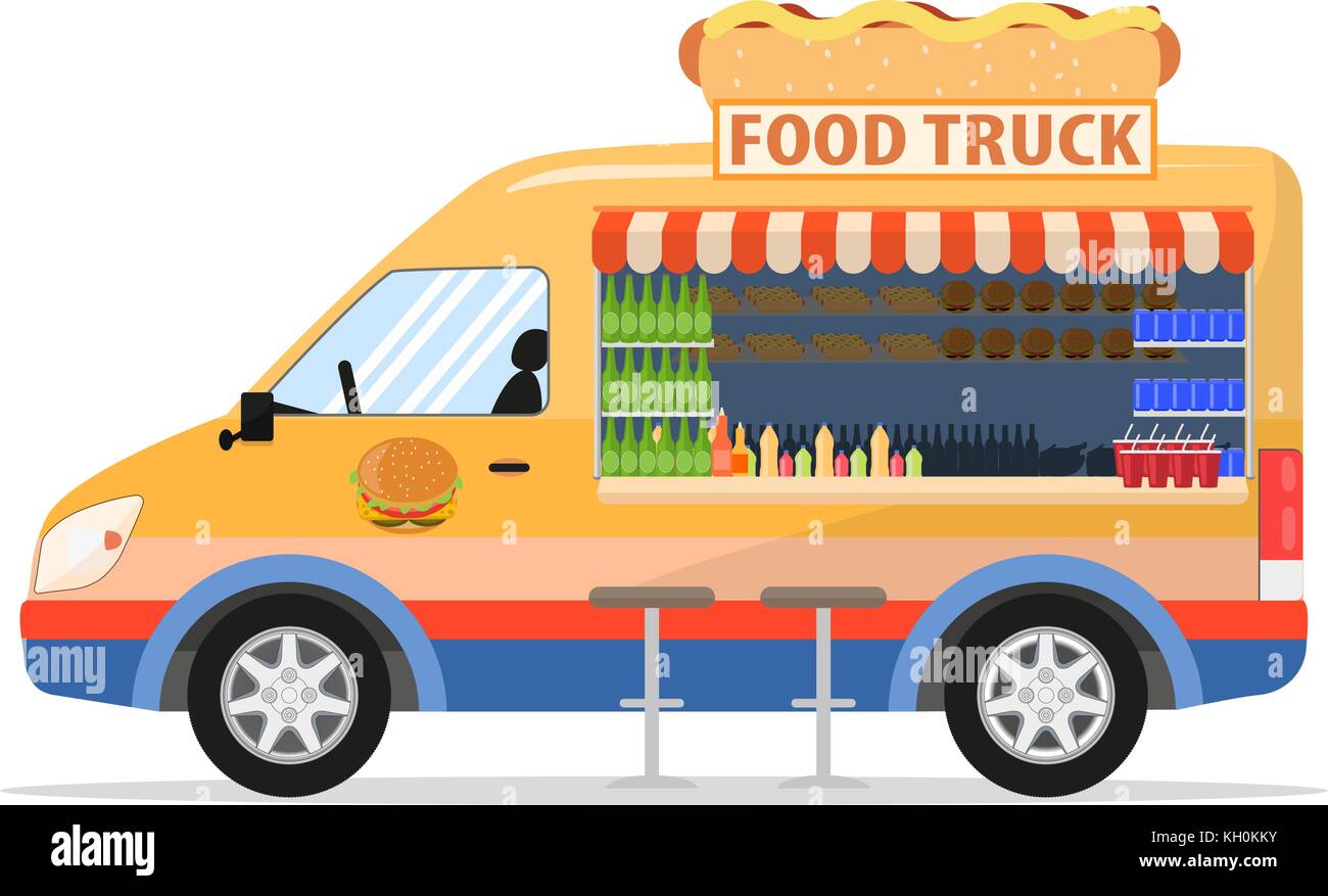 Vector illustration of a cartoon food truck Stock Vector