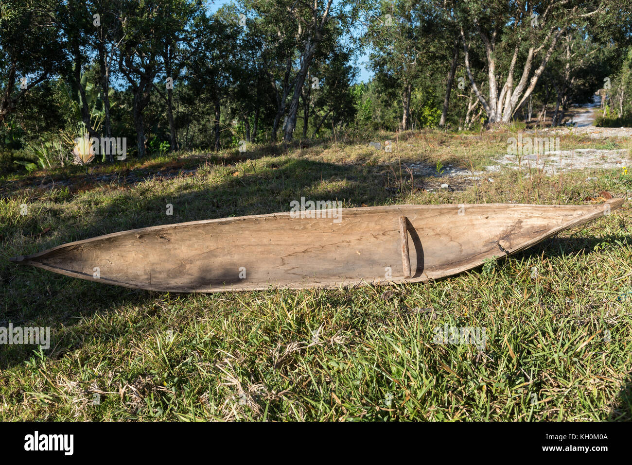 A dugout canoe used by local Malagasy people. Madagascar, Africa Stock Photo