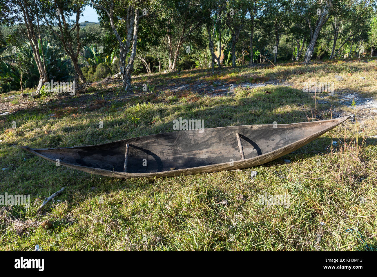 A dugout canoe used by local Malagasy people. Madagascar, Africa Stock Photo