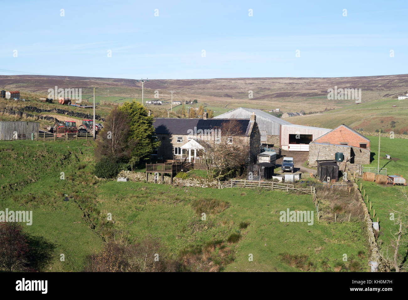 Smailsburn Farm, a hillside North Pennine farm near to Rookhope seen from the Weardale Way, Co. Durham, England, UK Stock Photo
