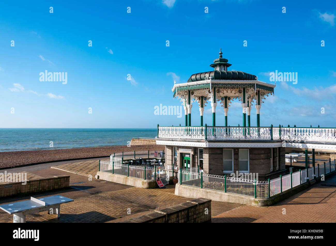 The bandstand was designed by the Brighton Borough Surveyor, Phillip Lockwood, and completed in 1884. It was restored in 2009. Stock Photo