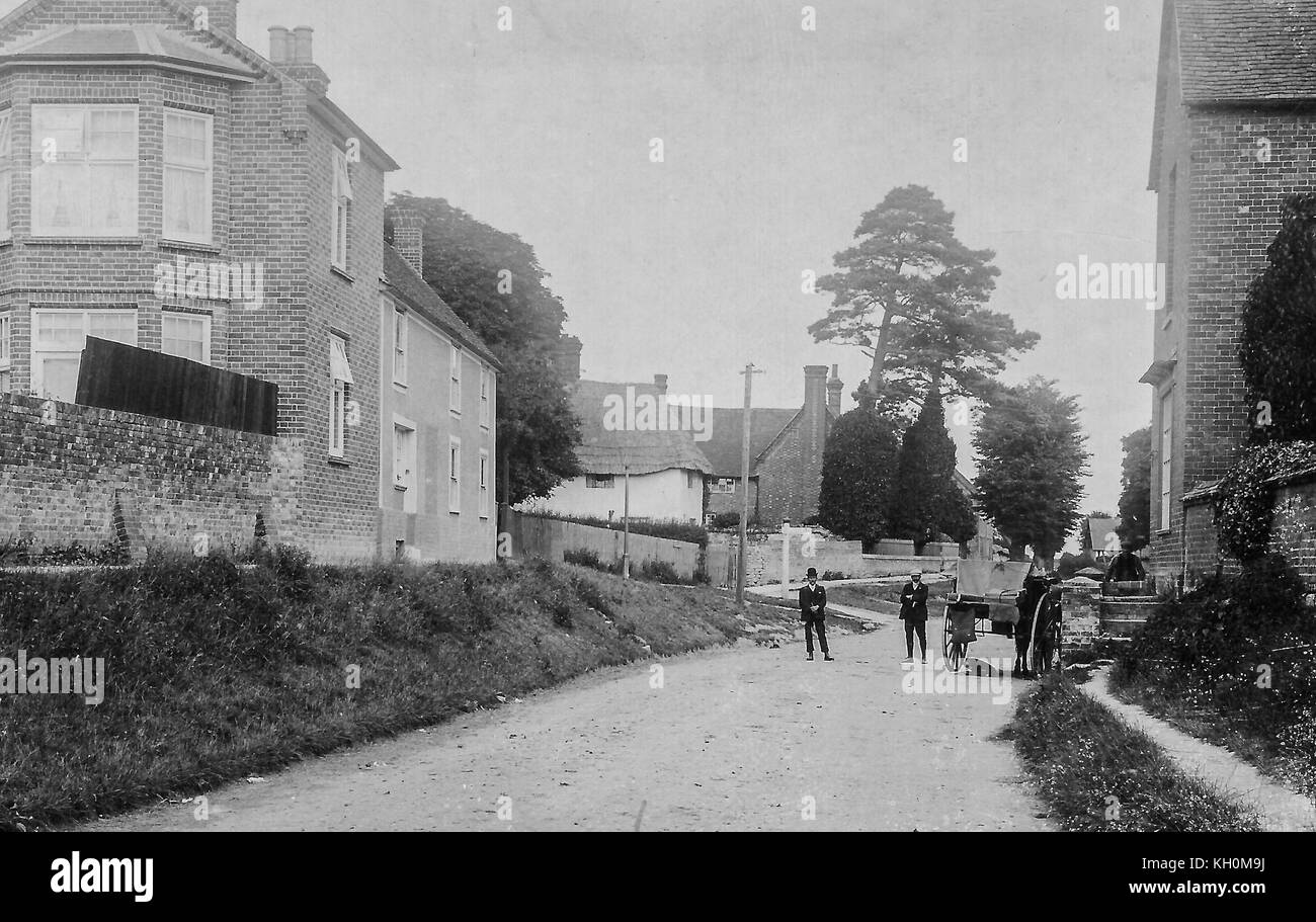 Scene from Harwell Village near Didcot in Oxfordshire UK showing historic roads, buildings and sometimes people. Black and white images. Stock Photo