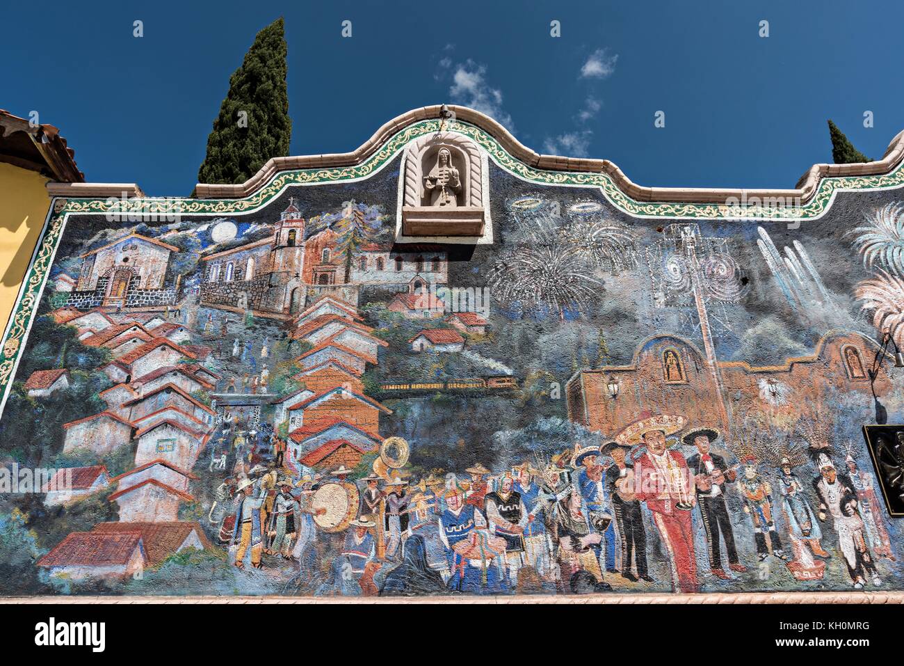 Outside mural at the La Casa De La Santa Muerte or House of the Saint of the Dead November 1, 2017 in Santa Ana Chapitiro, Michoacan, Mexico. Stock Photo