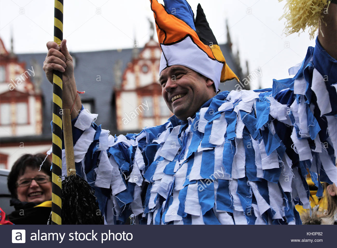 Coburg, Germany. 11th Nov, 2017. The jester at the opening ceremony of this year's carnival season plays to the crowd. The carnival season begins today at eleven o'clock on the eleventh day on the eleventh month of the year and reaches its climax in February. Credit: reallifephotos/Alamy Live News Stock Photo