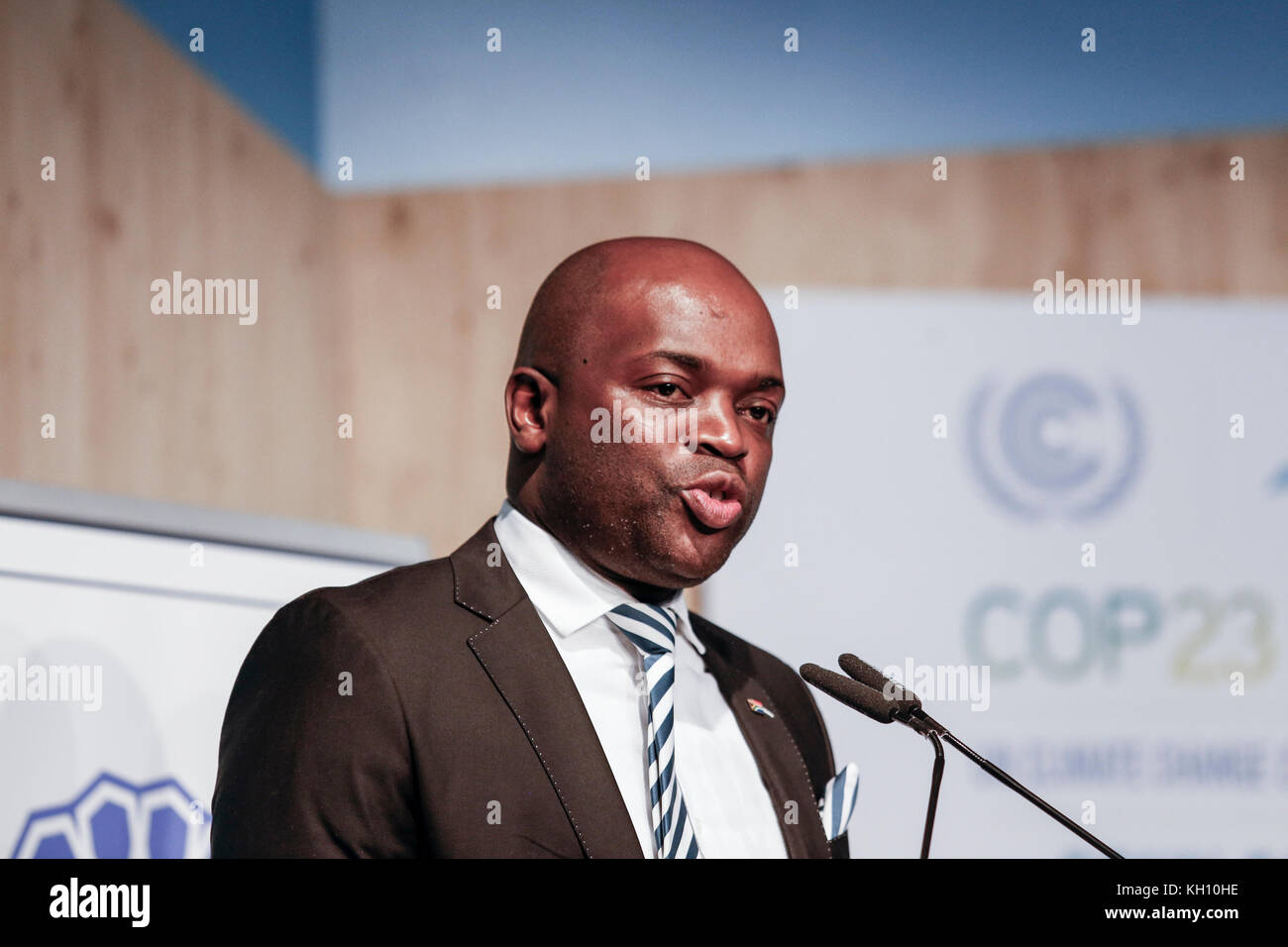 Bonn, Germany. 12th Nov, 2017. Solly Tshepiso Msimanga from South Africa at the COP23 Fiji conference in Bonn, Germany on the 12th of November 2017. COP23 if organized by UN Framework Convention for Climate Change. Fiji holds presidency over this meeting in Bonn. Credit: Dominika Zarzycka/Alamy Live News Stock Photo